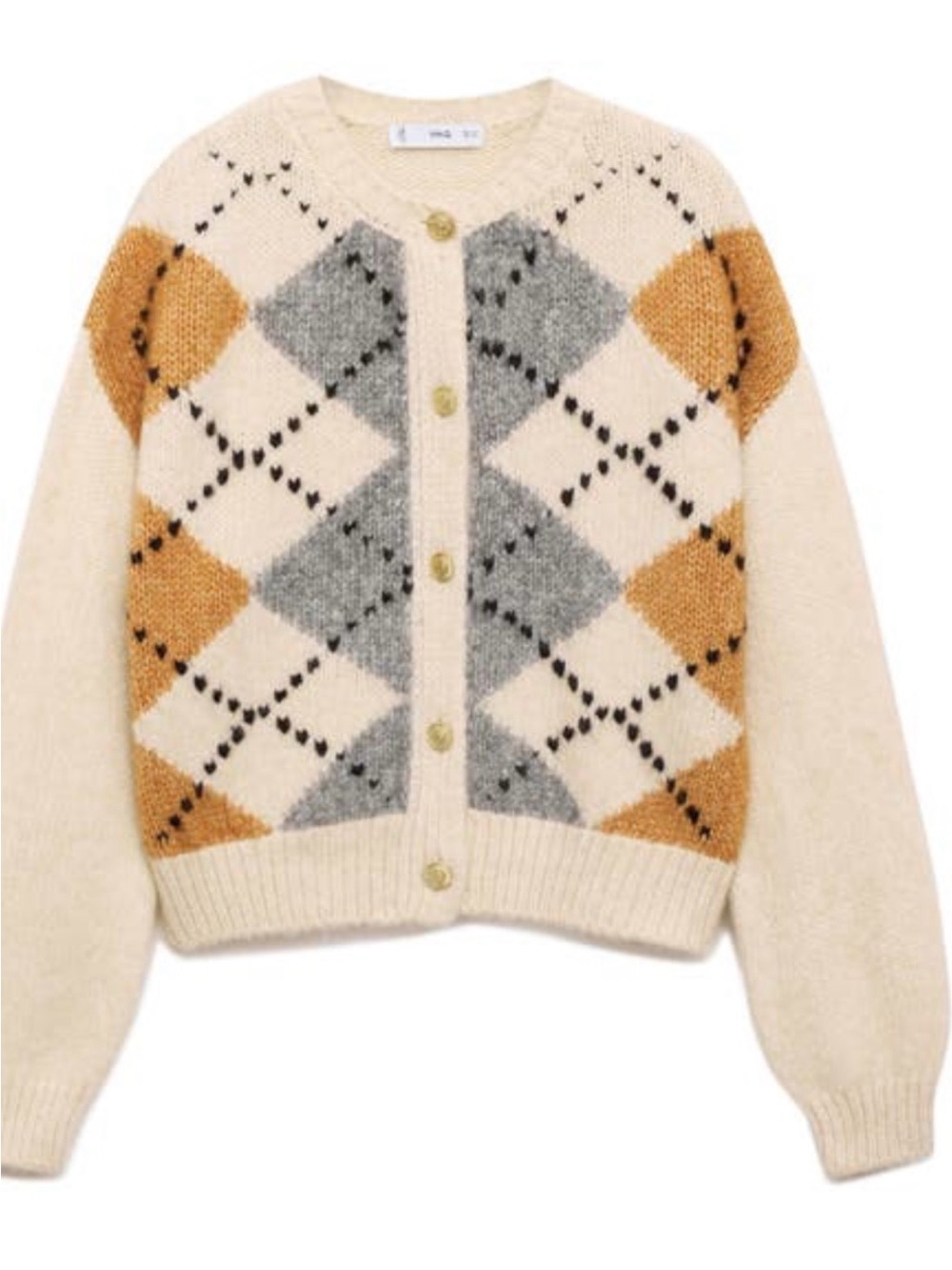 Mango women’s Cream Argyle Button-Up Sweater Cardigan size small - Picture 2 of 7